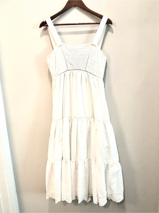 Zara Dresses & Skirts - ZARA WHITE PINTUCK COTTON TIERED LIGHTWEIGHT SHOULDER STRAP RUFFLED BOTTOM SZ S